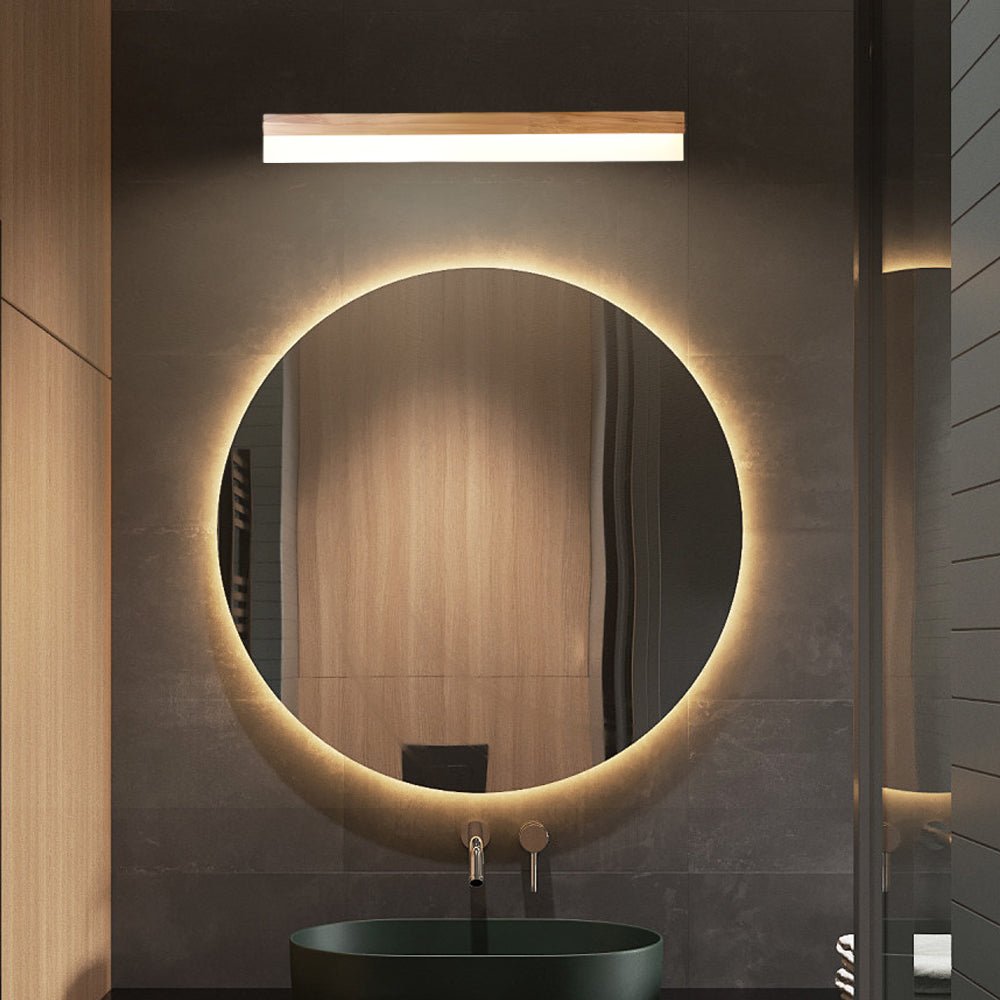 [Open-Box]Natural Wooden LED Bathroom Vanity Light with Plastic Shade Mirror Lighting Fixture