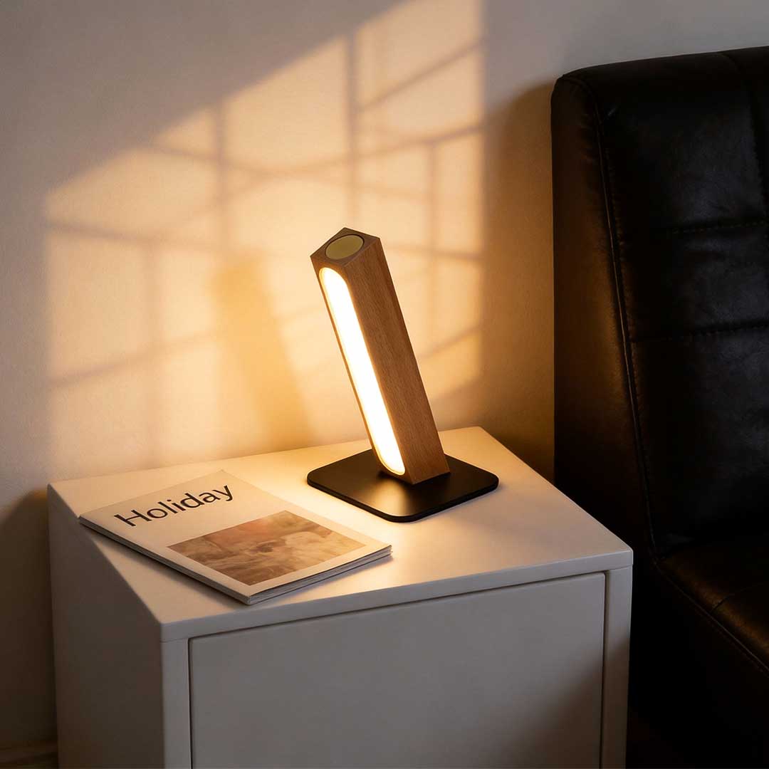 Nordic LED Desk Light Dual Magnetic Wooden Touch‑controlled Lamp