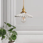 Nordic Vintage Ceramic Pleated Design Brass LED Pendent Lighting for Bedside Dining-table