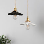 Nordic Vintage Ceramic Pleated Design Brass LED Pendent Lighting for Bedside Dining-table