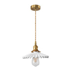 Nordic Vintage Ceramic Pleated Design Brass LED Pendent Lighting for Bedside Dining-table