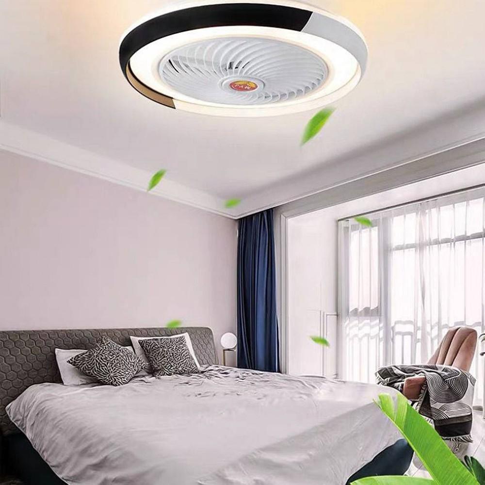 Dimmbale Morden Round Flush Mount Bladeless Ceiling Fan with LED Light