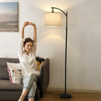 Fabric Shade Floor Lamp Minimalist Arc Metal Living Room Arched Lamp