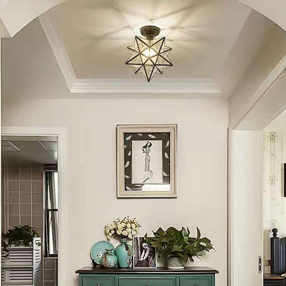 Geometric Multi Pointed Star Ceiling Light Metal Glass Semi-Flush Mount Lighting