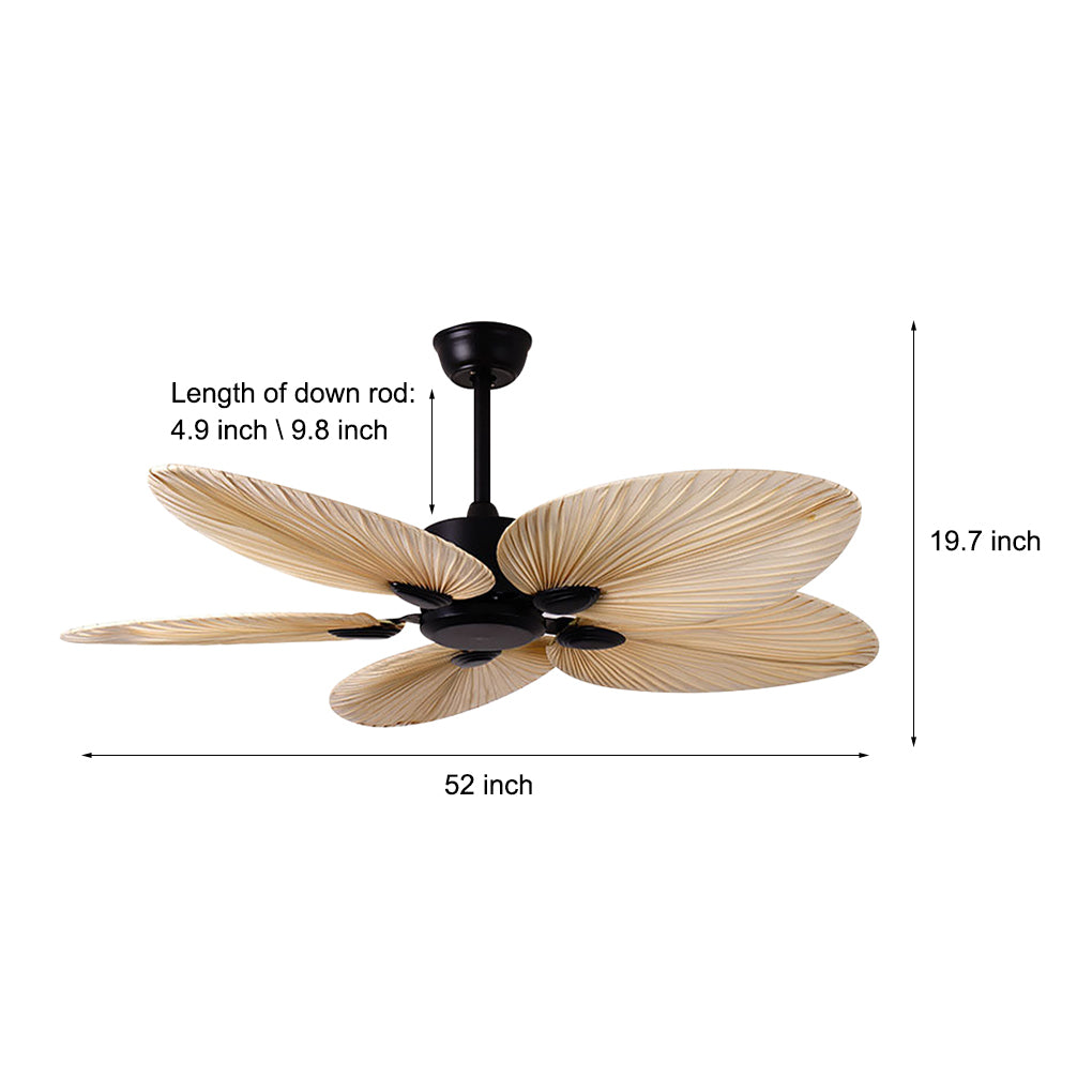 Palm Frond Ceiling Fan Modern Silent Natural Iron Fan