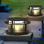 Pillar Solar Light Round Waterproof LED Black Modern Light