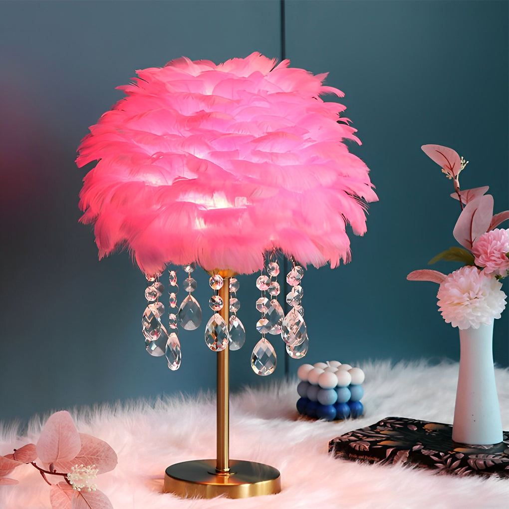 Feather Table Lamp Modern LED Crystal Tassel Ambient Light