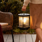 LED Solar Lanterns Outdoor Striped Glass Cylindrical Lamp