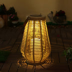Rattan Solar Lantern Portable Waterproof LED Hemp Rope Hanging Lamp
