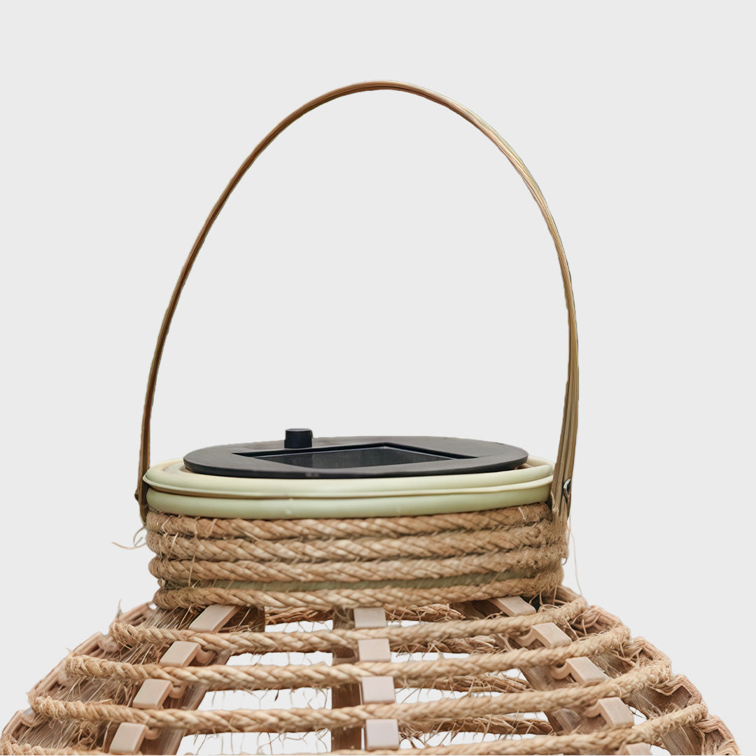 Rattan Solar Lantern Portable Waterproof LED Hemp Rope Hanging Lamp