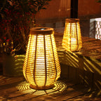 Rattan Solar Lantern Portable Waterproof LED Hemp Rope Hanging Lamp