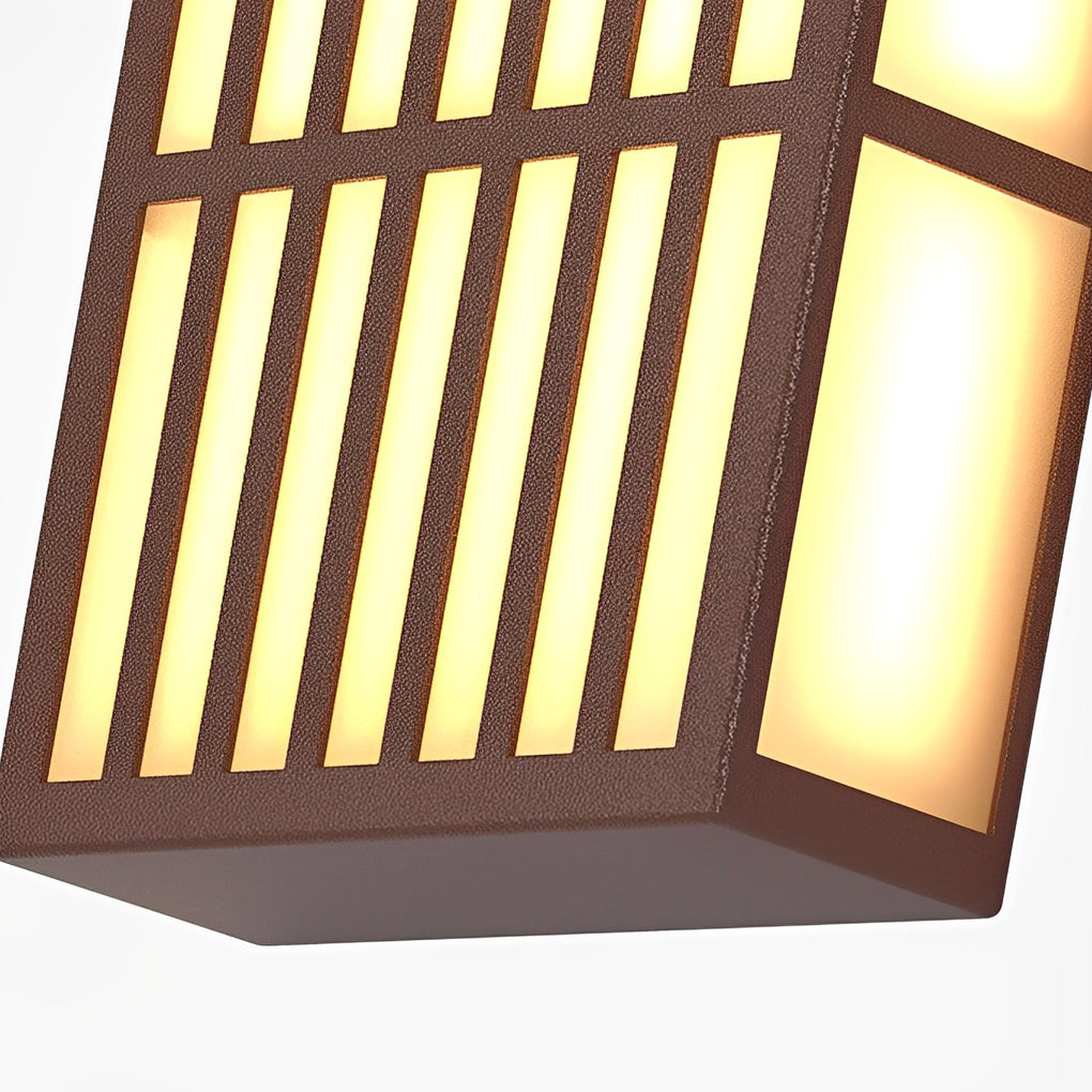 [Open-Box]Retro Vertical Stripe Grid LED Waterproof Brown Outdoor Wall Lamp