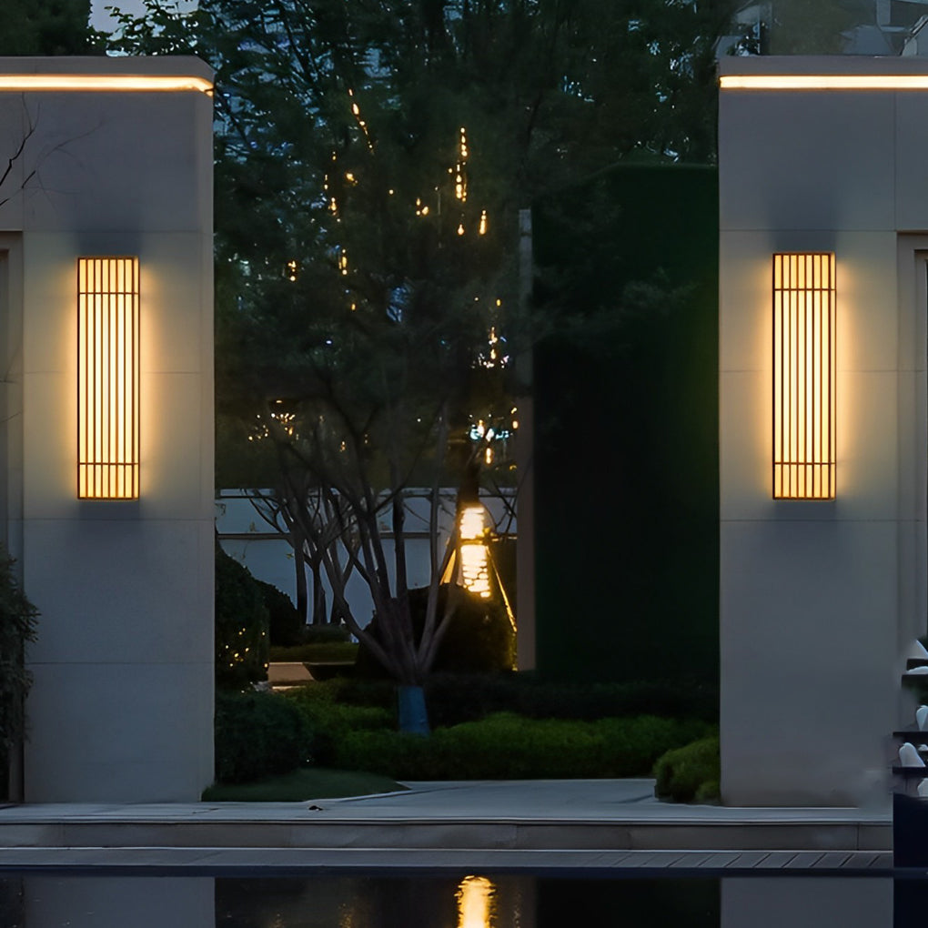[Open-Box]Retro Vertical Stripe Grid LED Waterproof Brown Outdoor Wall Lamp