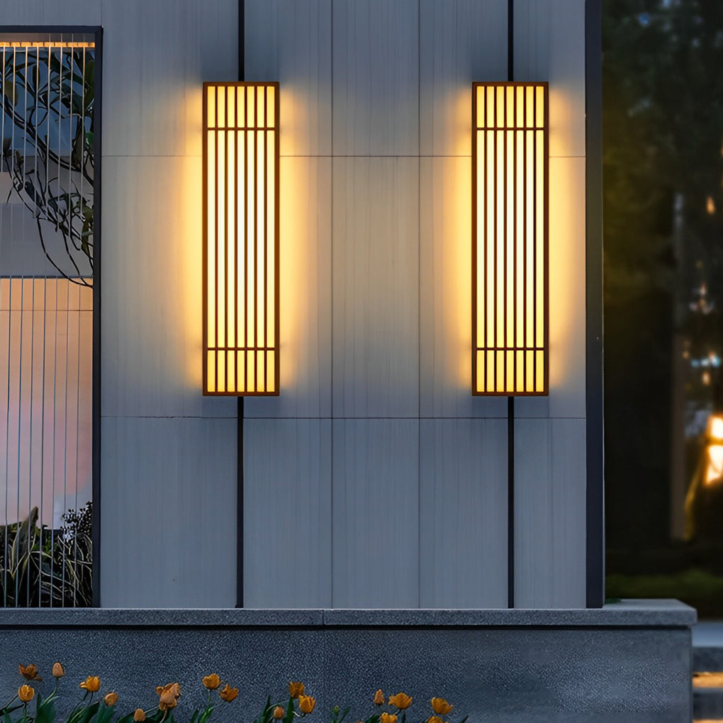 [Open-Box]Retro Vertical Stripe Grid LED Waterproof Brown Outdoor Wall Lamp