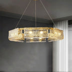 Rectangular Glass Chandelier Italian Luxury Full Brass Ceiling Light