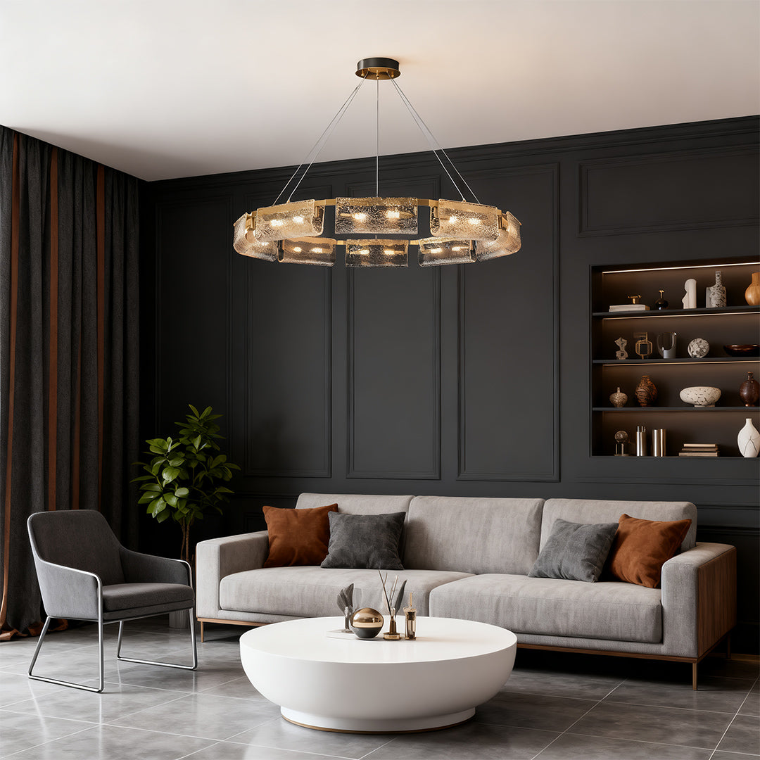Rectangular Glass Chandelier Italian Luxury Full Brass Ceiling Light