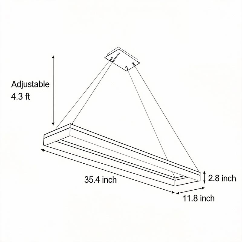 Rectangular Pendant Light LED Black Modern Ceiling Light