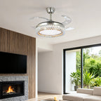 Crystal Ceiling Fan with Light Remote Controlled Luxury Nickel Lamp