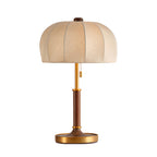 Retro Brass Dome Fabric Table Lamp Pull Chain Bedroom Lamp