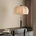 Retro Brass Dome Fabric Table Lamp Pull Chain Bedroom Lamp