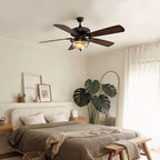 Retro Ceiling Fan Light Country Style Metal Brown Blades Light