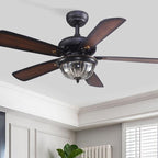 Retro Ceiling Fan Light Country Style Metal Brown Blades Light