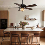 Retro Ceiling Fan Light Country Style Metal Brown Blades Light