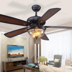 Retro Ceiling Fan Light Country Style Metal Brown Blades Light