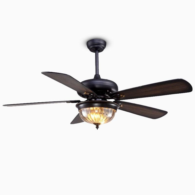 Retro Ceiling Fan Light Country Style Metal Brown Blades Light