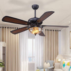 Retro Ceiling Fan Light Country Style Metal Brown Blades Light