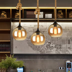 Retro Glass Pendant Light Minimalist LED Hemp Rope Ceiling Light