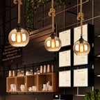 Retro Glass Pendant Light Minimalist LED Hemp Rope Ceiling Light