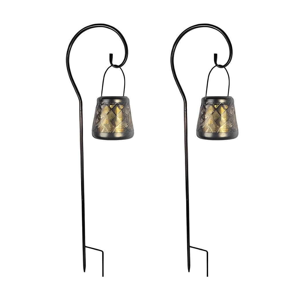 Retro Iron Mesh Solar Lanterns 2PCS LED Outdoor Hanging Lights