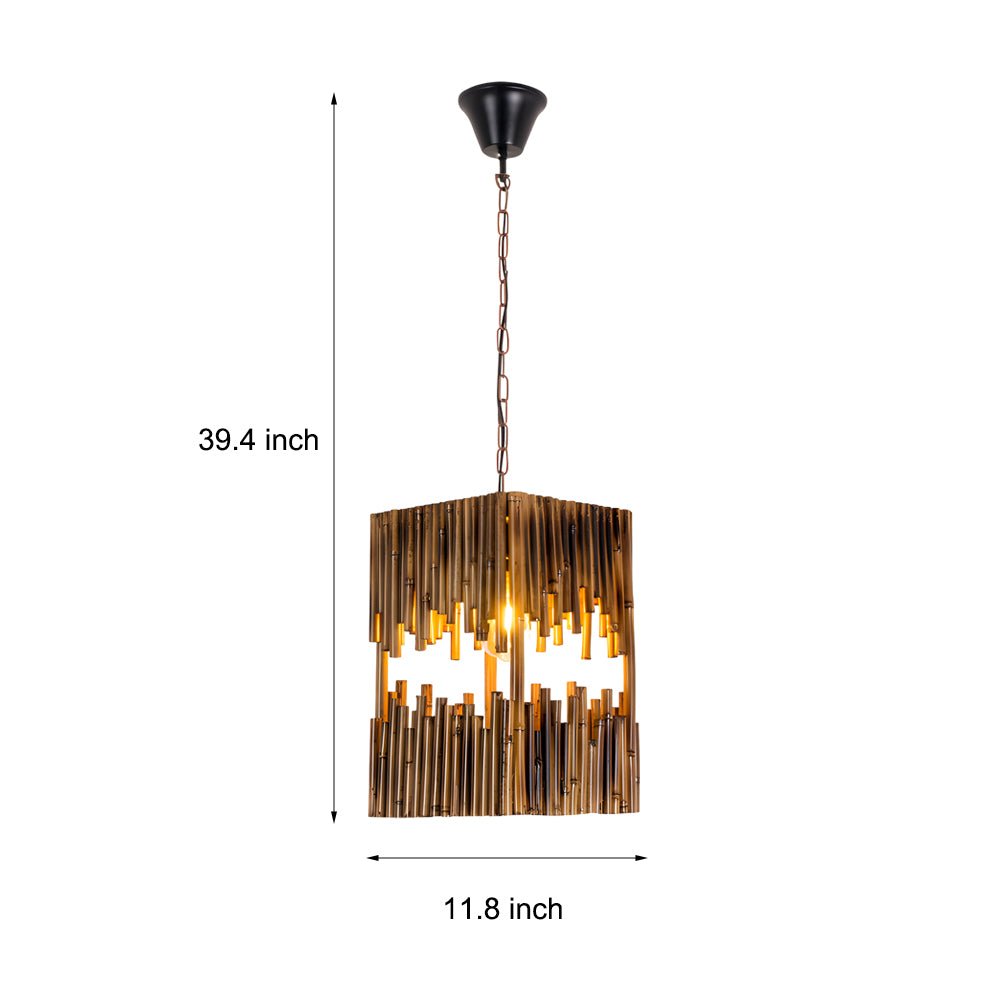 Retro Bamboo Tube Cuboid Pendant Light - 1-Light Suspension Lamp
