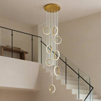 Ring Staircase Pendant Light Gold LED Ceiling Light