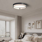 Round Black Hammered Glass LED Flush Mount Ceiling Light