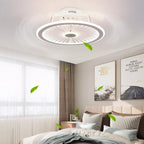 Round Ceiling Fan with Light Modern Leafless LED Light