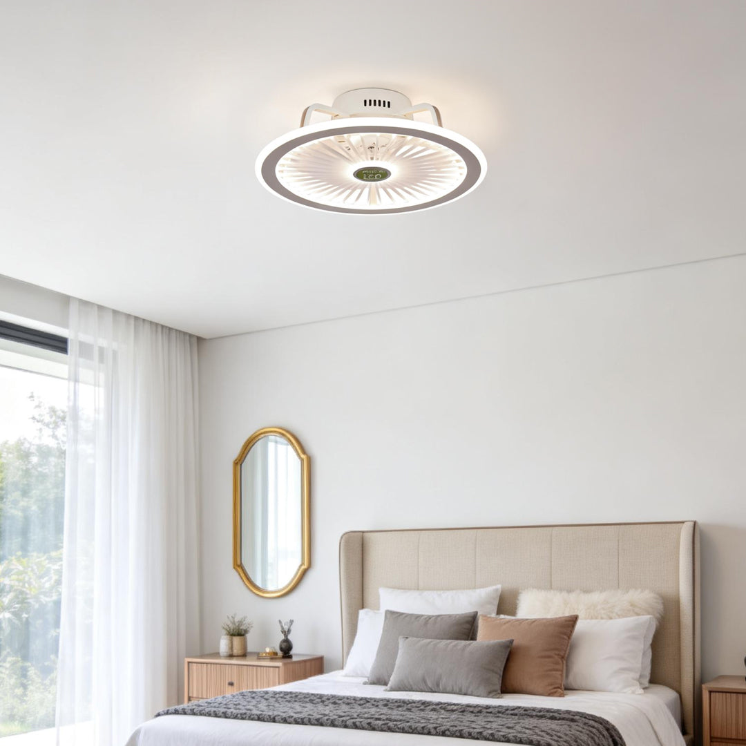Round Ceiling Fan with Light Modern Leafless LED Light