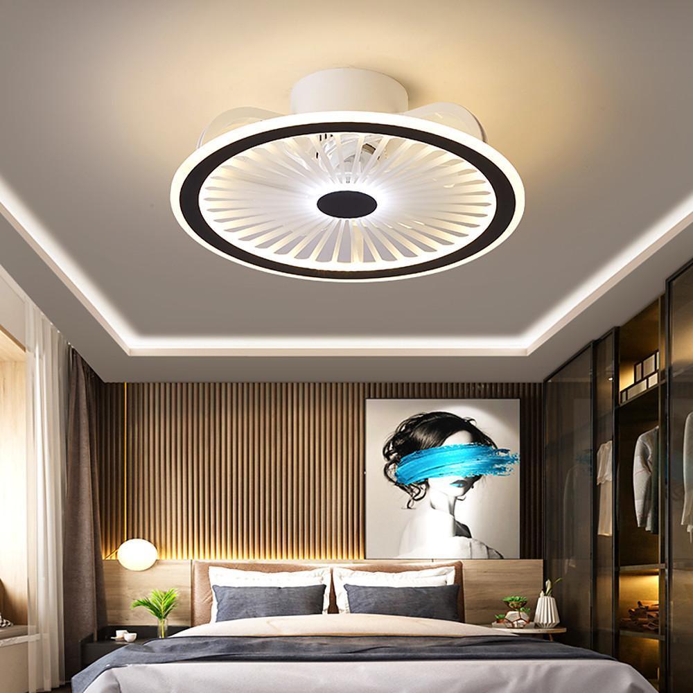 Round Ceiling Fan with Light Modern Leafless LED Light