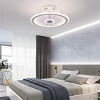 Round Ceiling Fan with Light Modern Leafless LED Light