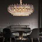 Round Drum Crystal Chandelier Modern Metal Ceiling Light