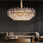 Round Drum Crystal Chandelier Modern Metal Ceiling Light