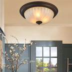 Round Glass Shade Iron Simple American Style Bedroom Ceiling Light Fixture