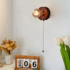 Round/Square Vintage Walnut Wood Wall Lamp 1-light with Pull Chain Switch