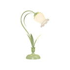 Rustic Green Desk Lamp with White Floral Shade and 3-Step Dimming for Home Office