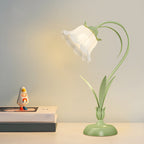 Rustic Green Desk Lamp with White Floral Shade and 3-Step Dimming for Home Office