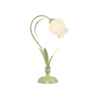 Rustic Green Desk Lamp with White Floral Shade and 3-Step Dimming for Home Office