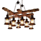 Rustic Wood Chandelier Vintage Unique LED Ceiling Light