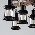 Rustic Wood Chandelier Vintage Unique LED Ceiling Light