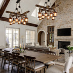 Rustic Wood Chandelier Vintage Unique LED Ceiling Light